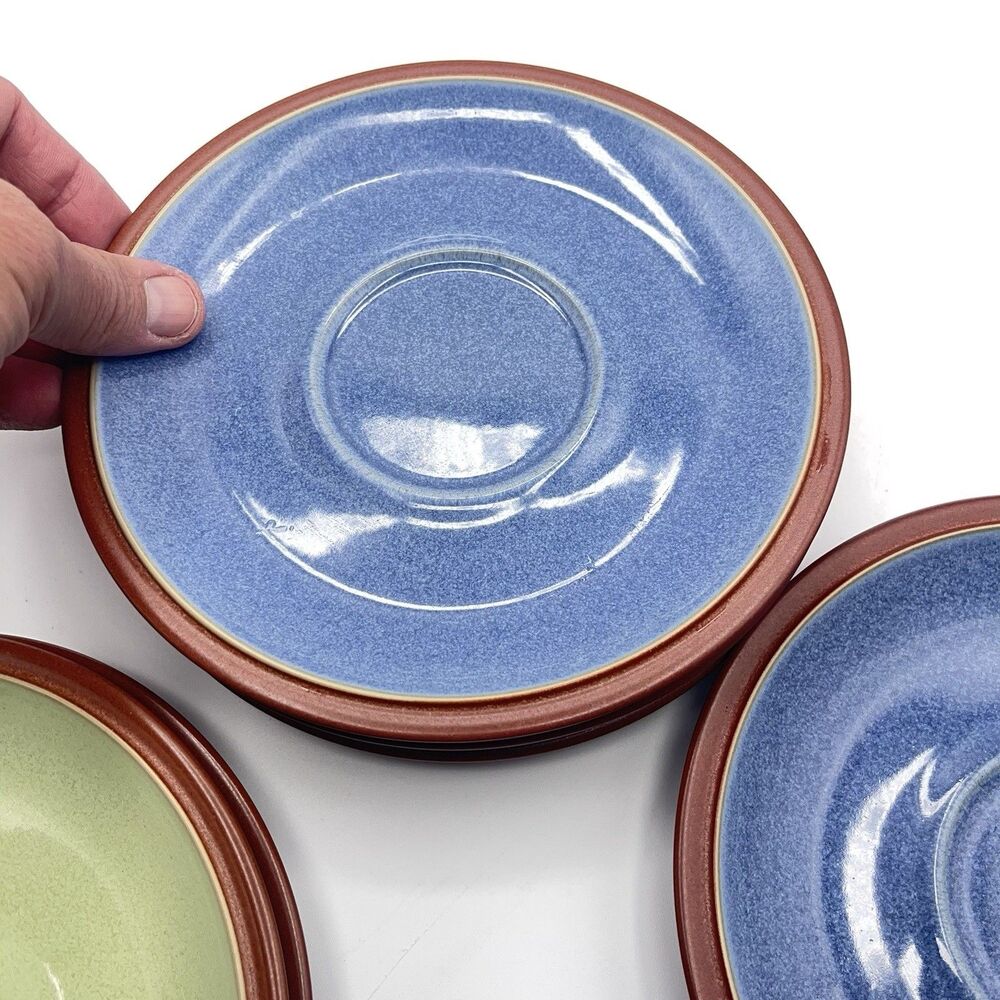 Denby Juice Yellow, Green And Blue Saucer Set for Breakfast Cup England Set Of 6 - Picture 7 of 11